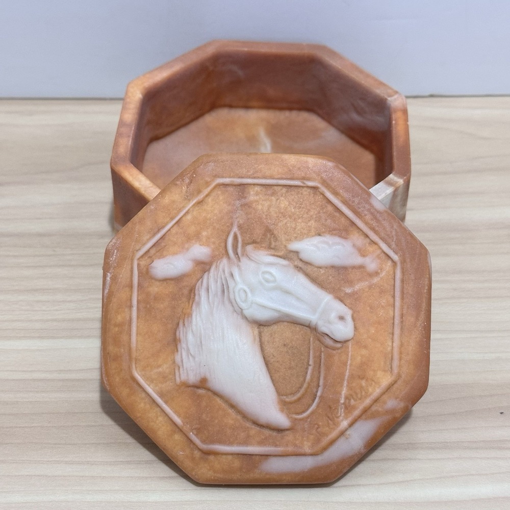 Design Gifts Intern'l Stone Trinket Box Horse Head Orange Octagonal By Nemith